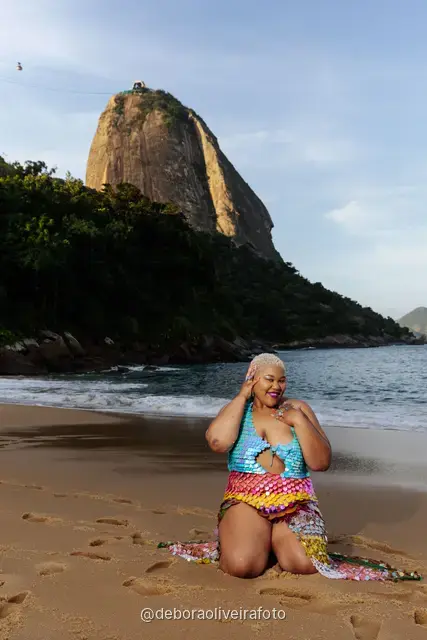 Portrait of a woman in a sequin top at Praia Vermelha, Rio de Janeiro