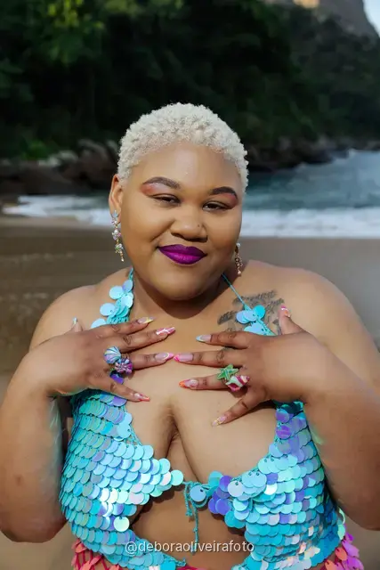 Portrait of a woman in a sequin top at Praia Vermelha, Rio de Janeiro